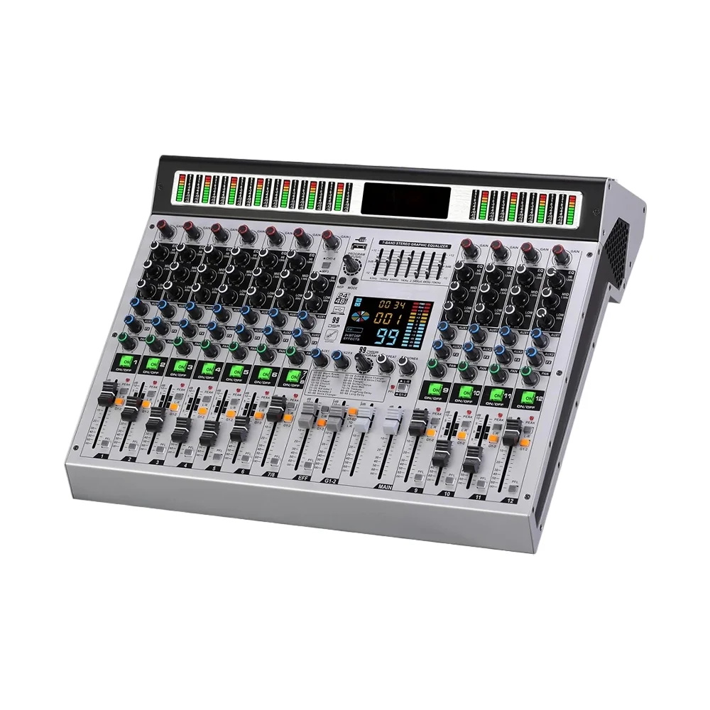 Audio Interface Usb - Professional 12-Channels 99DSP DJ Audio Mixer
