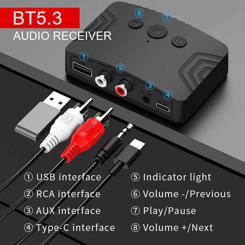 Audio Music Play - Bluetooth 5.3 Audio Receiver 3.5mm AUX